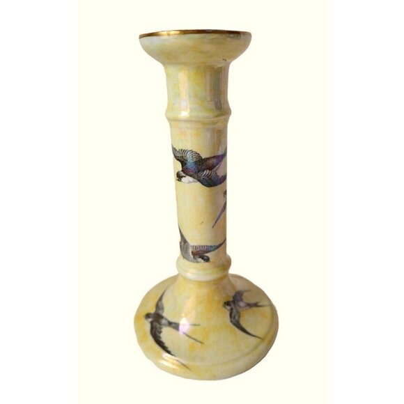 Antique Grimwades Swallows Candle Holders Hard to Find England Yellow Lusterware - Picture 2 of 8